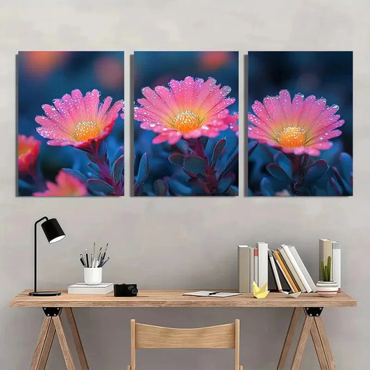 3pcs Soft Pastel Pink Flowers With Green Perfect Wall Art Set Canvas Framed 40x60cm - High Quality Print 100% Australian Made Wall Canvas Ready to Hang
