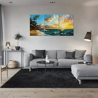 3pcs Sunset Beach Tropical Landscape Metal Print Ready to Hang Art