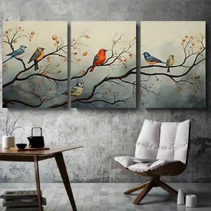 3pcs Colored Spring Birds Elegant Nature Metal Print Ready to Hang Art