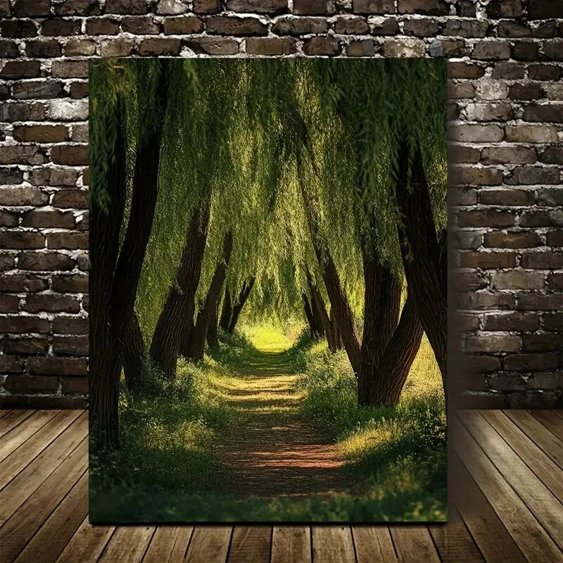 Lush Willow Tree Forest Painting 40x60cm Metal Print Ready to Hang