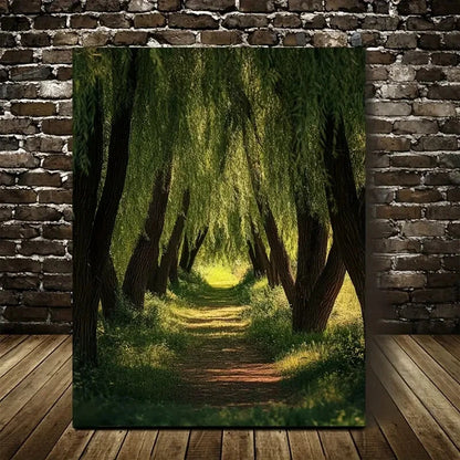 Lush Willow Tree Forest Painting 40x60cm Metal Print Ready to Hang