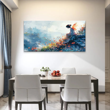 Whimsical Fairy In Garden Wall Art Canvas Office Home Framed 120x60cm