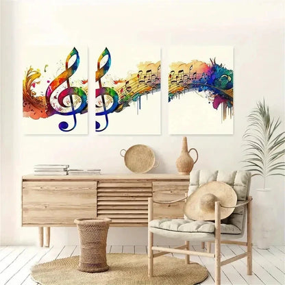 3pcs Rainbow Colorful Musical Notes  Wall Art Set Canvas Framed 40x60cm - High Quality Print 100% Australian Made Wall Canvas Ready to Hang
