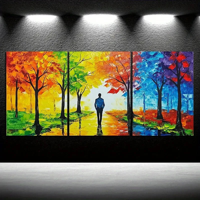 3pcs Forest Walk Colourful Paintings Metal Print Ready to Hang Art