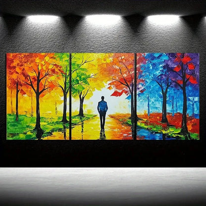 3pcs Forest Walk Colourful Paintings Metal Print Ready to Hang Art