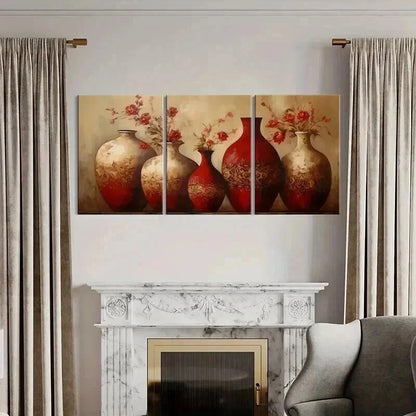 3pcs Abstract Floral Vases Artwork Decor Metal Print Ready to Hang Art