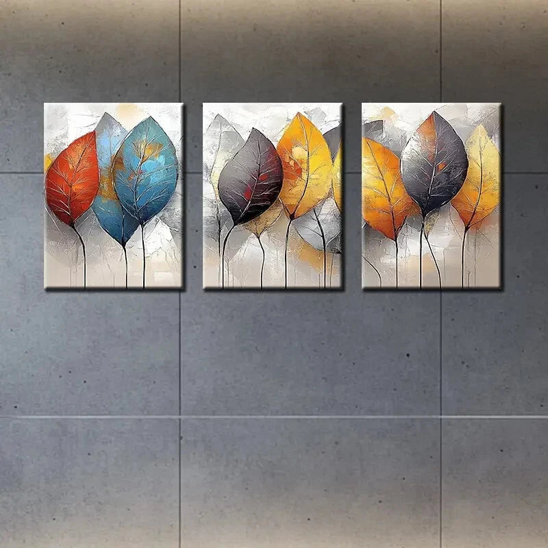 3pcs Modern Abstract Autumn Foliage Metal Print Ready to Hang Art