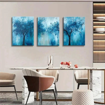 3pcs Abstract Blue Tree Vibrant Forest Scene Wall Art Set Canvas Framed 40x60cm - High Quality Print 100% Australian Made Wall Canvas Ready to Hang