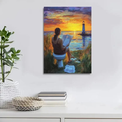 Beautiful Contemporary Lighthouse Sunset Painting 40x60cm Metal Print Ready to Hang