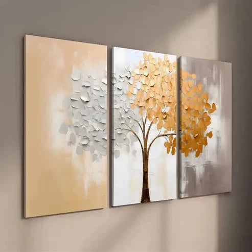 3pcs Orange and Gray Plants and Trees Wall Art Set Canvas Unframed - High Quality Print 100% Australian Made Wall Canvas