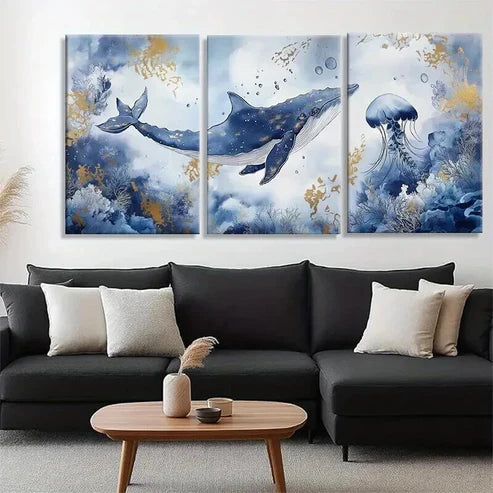 3pcs Mystical Ocean Life Coastal Perfect Wall  Art Set Canvas Unframed - High Quality Print 100% Australian Made Wall Canvas