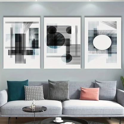 3pcs Modern Abstract Black and White Metal Print Ready to Hang Art