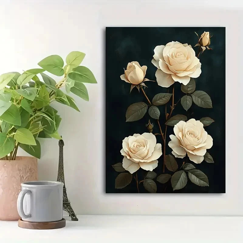 Beautiful Elegant Vintage Flowers Painting 40x60cm Metal Print Ready to Hang