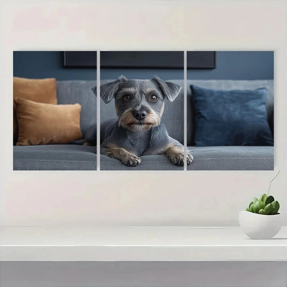 3pcs Modern Blue & Brown Dog Animal Metal Print Ready to Hang Art