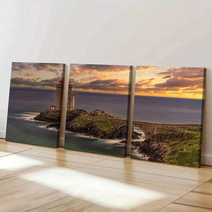 3pcs Ocean Coastline Lighthouse Nature Landscape Wall Art Set Canvas Framed 40x60cm - High Quality Print 100% Australian Made Wall Canvas Ready to Hang