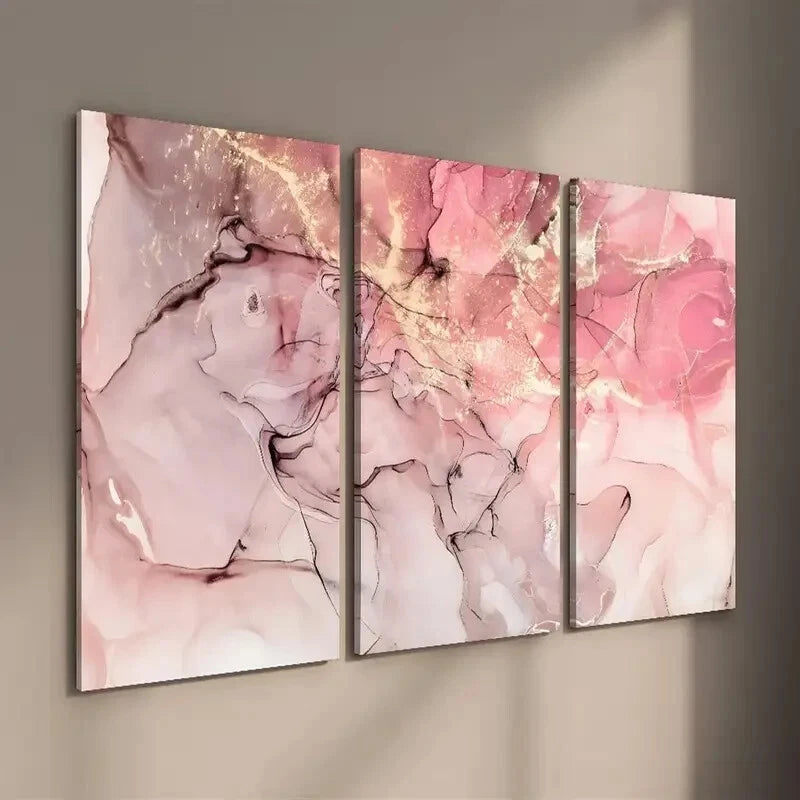 3pcs Abstract Pink and Golden Texture Wall Art Set Canvas Framed 40x60cm - High Quality Print 100% Australian Made Wall Canvas Ready to Hang