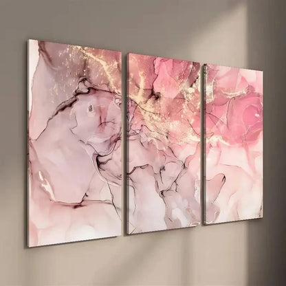 3pcs Abstract Pink and Golden Texture Wall Art Set Canvas Framed 40x60cm - High Quality Print 100% Australian Made Wall Canvas Ready to Hang