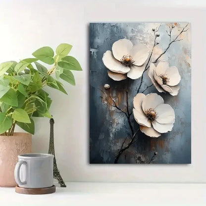 Beautiful Textured White Floral Painting 60x90cm Metal Print Ready to Hang