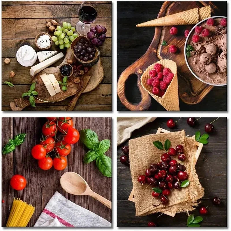 4pcs Colorful Fruit Wall Art Canvas Framed