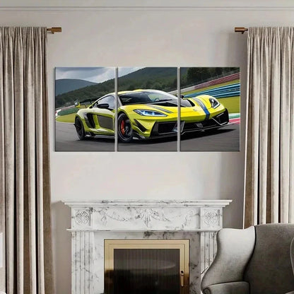 3pcs Green Supercar Cool Racing Decor Wall Art Set Canvas Framed 40x60cm - High Quality Print 100% Australian Made Wall Canvas Ready to Hang