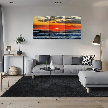 3pcs Sunset Over Ocean Waves Serene Nature Scene Metal Print Ready to Hang Art