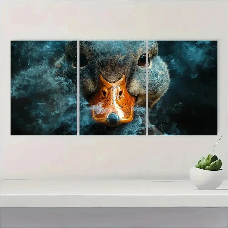 3pcs Retro Duck Smoking Oil Painting Metal Print Ready to Hang Art
