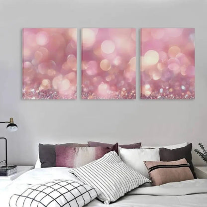 3pcs Pink & Golden Hues with & Golden Glitter  Wall Art Set Canvas Framed 60x90cm - High Quality Print 100% Australian Made Wall Canvas Ready to Hang