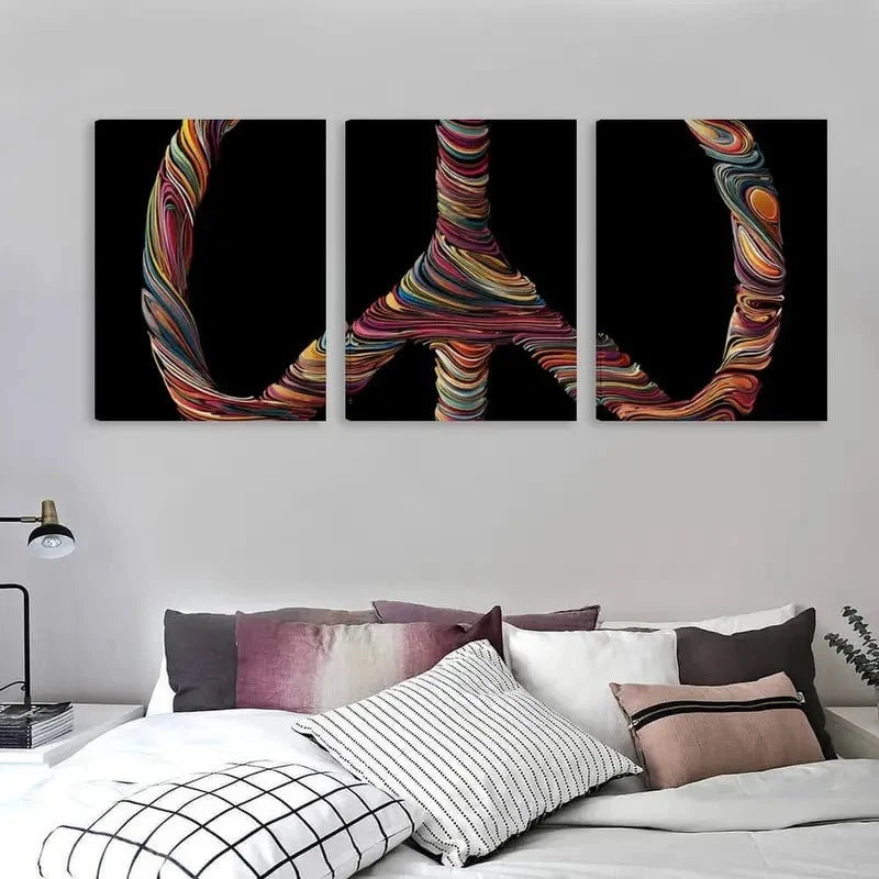 3pcs Peace Symbol Abstract Rainbow & Design Wall Art Set Canvas Framed 40x60cm - High Quality Print 100% Australian Made Wall Canvas Ready to Hang