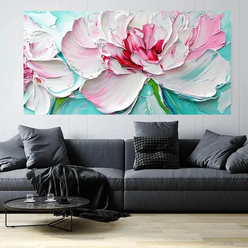 Large Pink Floral Flower Wall Art Canvas Office Home Room Framed 120x60cm