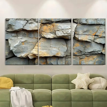 3pcs Natural Rock Structure Metal Print Ready to Hang Art