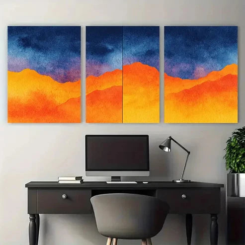 3pcs Continuous Orange & Navy Blue Water Wall Art Canvas Unframed - High Quality Print 100% Australian Made Wall Canvas