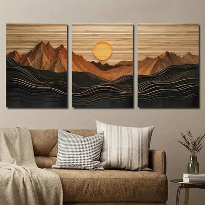 3pcs Abstract Sunset Mountain Landscape Wall Art Set Canvas Unframed - High Quality Print 100% Australian Made Wall Canvas