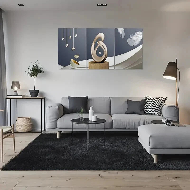 3pcs Modern Spheres & Feather Abstract Perfect Wall Art Set Canvas Framed 40x60cm - High Quality Print 100% Australian Made Wall Canvas Ready to Hang