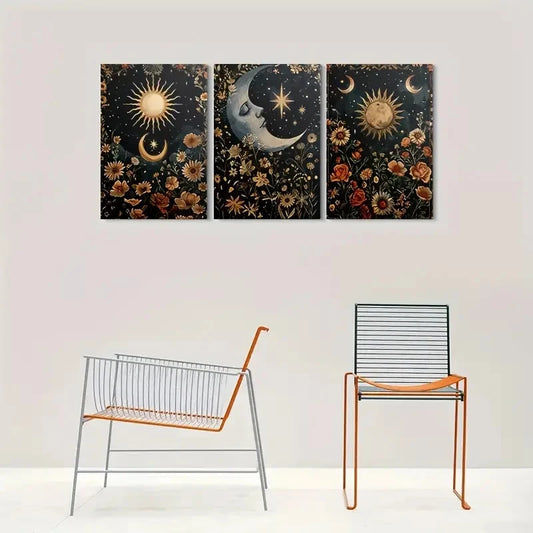 3pcs Vintage Garden Pathway with Olive Tree Metal Print Ready to Hang Art