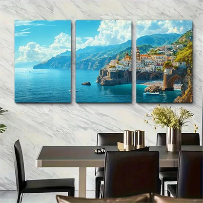 3pcs Amalfi Coast Italy Travel Perfect Wall Art Set Canvas Framed 60x90cm - High Quality Print 100% Australian Made Wall Canvas Ready to Hang