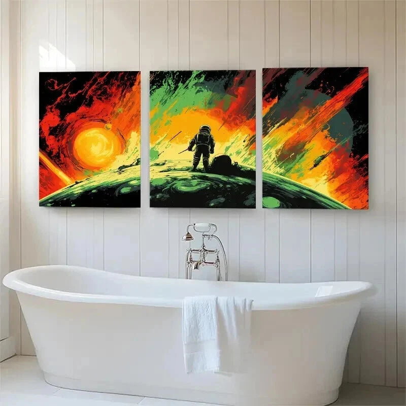 3pcs Astronaut Space Adventure Sci-Fi Perfect Wall Art Set Canvas Framed 40x60cm - High Quality Print 100% Australian Made Wall Canvas Ready to Hang