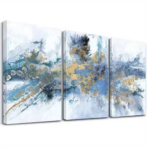 3pcs Abstract Blue and Golden Wall Art Set Canvas Framed 60X90cm - High  Quality Print 100% Australian Made Wall Canvas Ready to Hang