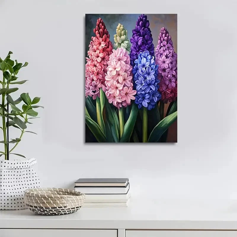 Vibrant Hyacinths Floral Painting in Pink, White 40x60cm Metal Print Ready to Hang