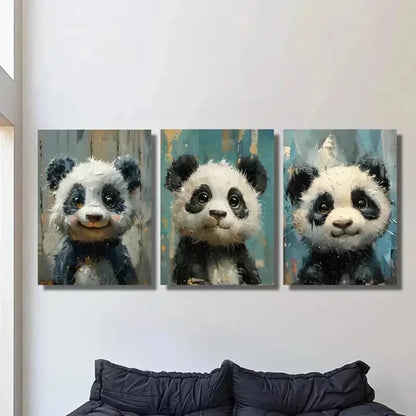 3pcs Woodland Animal Cute Panda Imitation Wall Art Canvas Unframed – High Quality Print 100% Australian Made Wall Canvas