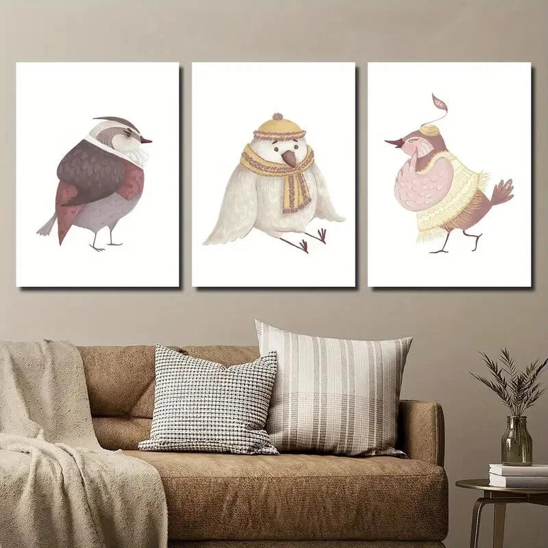 3pcs Animal Illustration Cute Cartoon Perfect Wall Art Set Canvas Framed 40x60cm - High Quality Print 100% Australian Made Wall Canvas Ready to Hang
