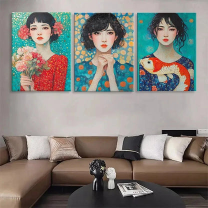 3pcs Colorful Portrait Beautiful Girls Perfect Wall Art Set Canvas Framed 40x60cm - High Quality Print 100% Australian Made Wall Canvas Ready to Hang