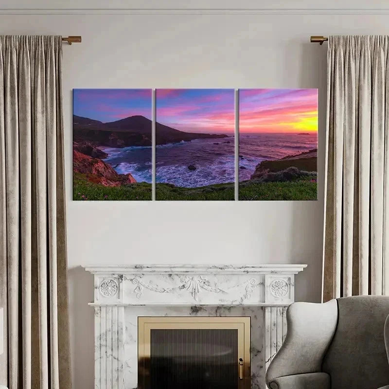 3pcs Mountain Seaside Sea Sunset Modern Wall Art Set Canvas Framed 40x60cm - High Quality Print 100% Australian Made Wall Canvas Ready to Hang
