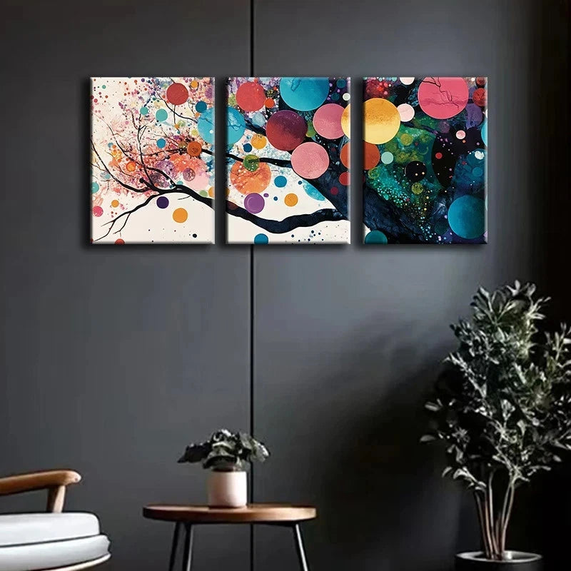 3pcs Vibrant Abstract Colorful Tree Metal Print Ready to Hang Art