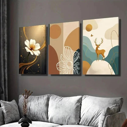 3pcs Contemporary Abstract Floral Minimalist Wall Art Set Canvas Framed 40x60cm - High Quality Print 100% Australian Made Wall Canvas Ready to Hang