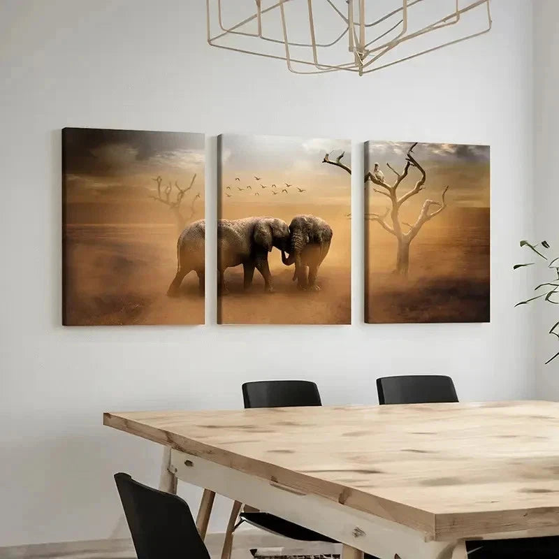 3pcs Elephants & Dead Trees Landscape Wall Art Set Canvas Framed 40x60cm - High Quality Print 100% Australian Made Wall Canvas Ready to Hang