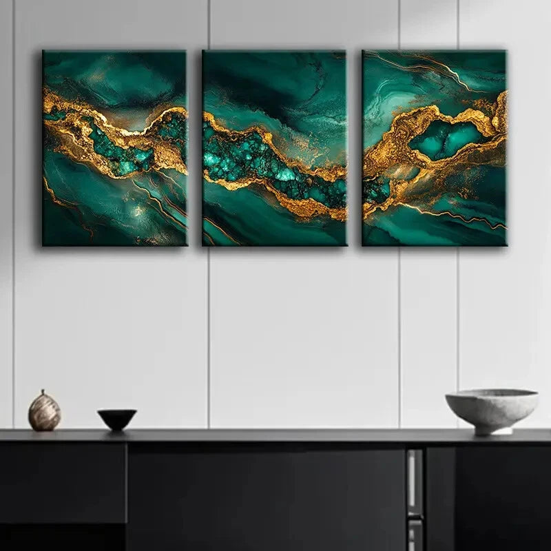 3pcs Luxurious Abstract Marble Metal Print Ready to Hang Art