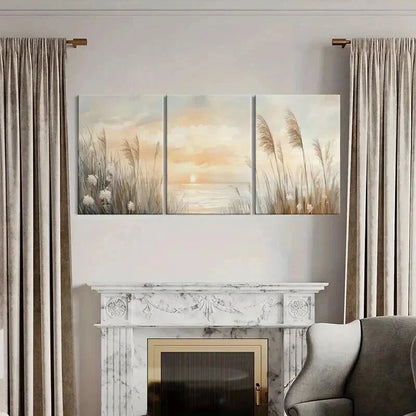 3pcs Sunset & Reeds Modern Landscape Wall Art Set Canvas Framed 40x60cm - High Quality Print 100% Australian Made Wall Canvas Ready to Hang