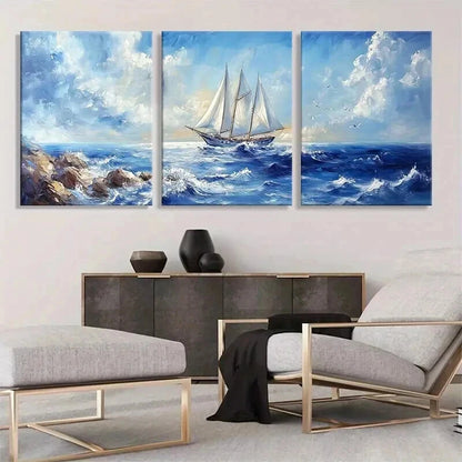 3pcs Nautical Sailing Ship Seascape Perfect Wall Art Set Canvas Framed 40x60cm - High Quality Print 100% Australian Made Wall Canvas Ready to Hang
