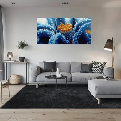 3pcs Abstract Blue Flower Golden Metal Print Ready to Hang Art