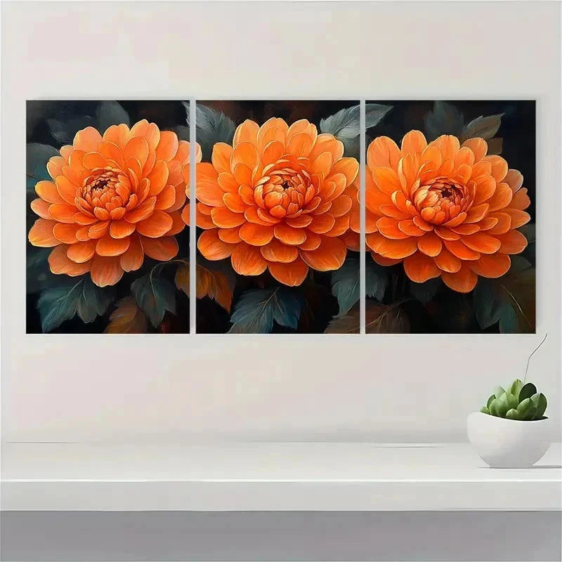 3pcs Orange Chrysanthemum Flower White Perfect Wall Art Set Canvas Framed 40x60cm - High Quality Print 100% Australian Made Wall Canvas Ready to Hang